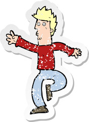 retro distressed sticker of a cartoon urgent man