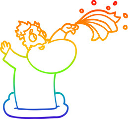 rainbow gradient line drawing cartoon god on cloud