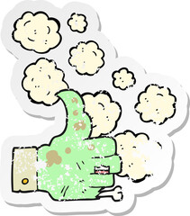retro distressed sticker of a cartoon zombie hand