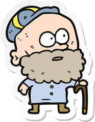 sticker of a cartoon old man with walking stick