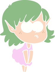 flat color style cartoon elf girl staring