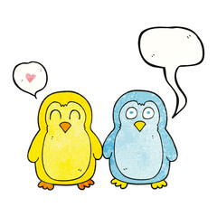 speech bubble textured cartoon birds holding hands