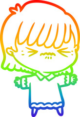rainbow gradient line drawing annoyed cartoon girl
