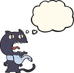 cartoon frightened cat with thought bubble