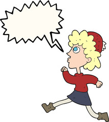 speech bubble cartoon running woman