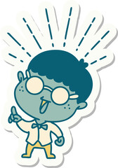 sticker of tattoo style man with genius idea