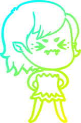 cold gradient line drawing annoyed cartoon vampire girl