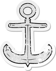 distressed sticker of a cartoon anchor