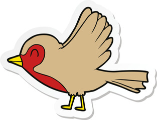 sticker of a cartoon robin taking flight