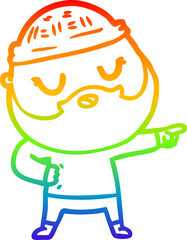 rainbow gradient line drawing cartoon man with beard
