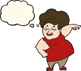 cartoon oveweight woman with thought bubble