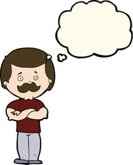 cartoon manly mustache man with thought bubble