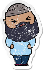 distressed sticker of a cartoon man with beard