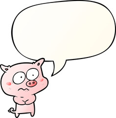 cartoon nervous pig and speech bubble in smooth gradient style