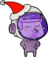 textured cartoon of a confident astronaut wearing santa hat