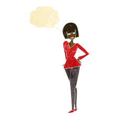 cartoon pretty woman with thought bubble