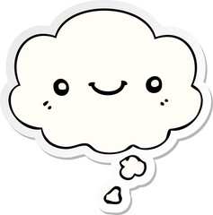 cartoon cute happy face and thought bubble as a printed sticker