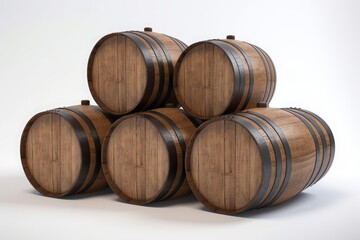 Barrels for whiskey on a white background. Generative ai.