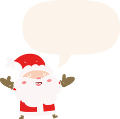 cartoon santa claus and speech bubble in retro style