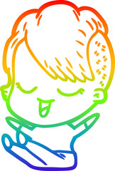 rainbow gradient line drawing happy cartoon girl