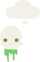 cartoon spooky halloween skull and thought bubble in retro style