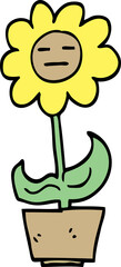 hand drawn doodle style cartoon flower in pot