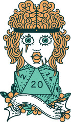 human barbarian with natural twenty dice roll illustration