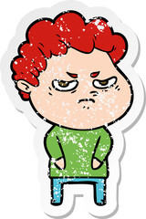 distressed sticker of a cartoon angry man