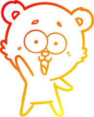 warm gradient line drawing waving teddy  bear cartoon