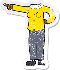 retro distressed sticker of a cartoon pointing body