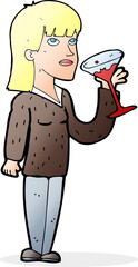 cartoon woman drinking cocktail