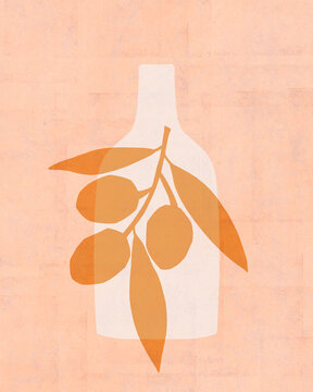 Naklejki Olive oil bottle illustration minimal composition art