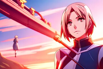 anime girl on the city