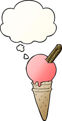 cartoon ice cream and thought bubble in smooth gradient style