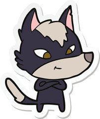 sticker of a friendly cartoon wolf
