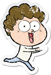 distressed sticker of a excited man cartoon