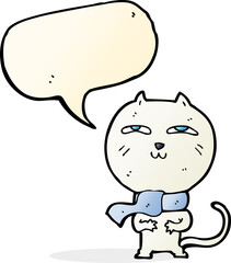 cartoon funny cat wearing scarf with speech bubble