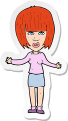 sticker of a cartoon woman shrugging shoulders