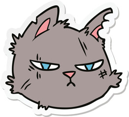 sticker of a cartoon tough cat face
