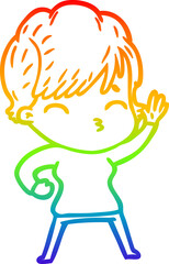 rainbow gradient line drawing cartoon woman thinking