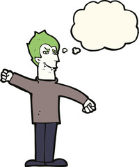 cartoon vampire man with thought bubble