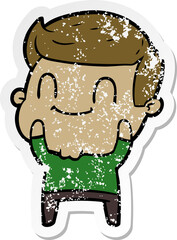 distressed sticker of a cartoon friendly man