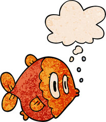 cartoon fish and thought bubble in grunge texture pattern style