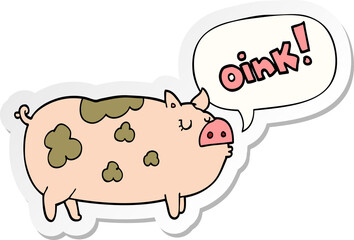 cartoon oinking pig and speech bubble sticker