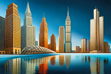 Colorful retro urban city, contemporary cartoon cityscape art illustration background Generative AI