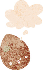 cartoon egg and thought bubble in retro textured style