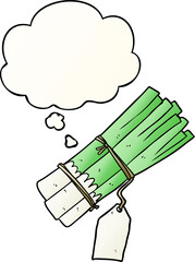 cartoon organic leeks and thought bubble in smooth gradient style