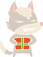angry christmas wolf flat color style cartoon