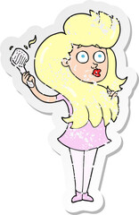 retro distressed sticker of a cartoon woman brushing hair