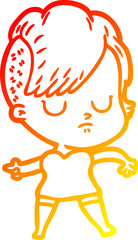 warm gradient line drawing cartoon woman